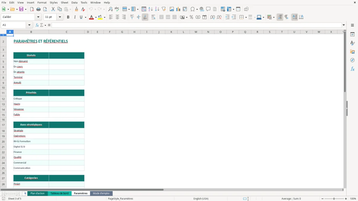 Capture d'écran 2 : Feuille Tableau de bord - Modèle Excel plan action excel