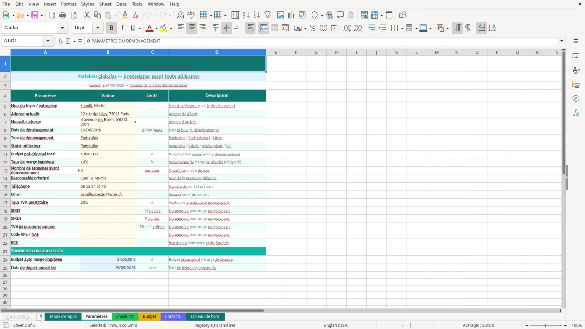 Capture d'écran 3 : Feuille Check-list - Modèle Excel check-list déménagement excel