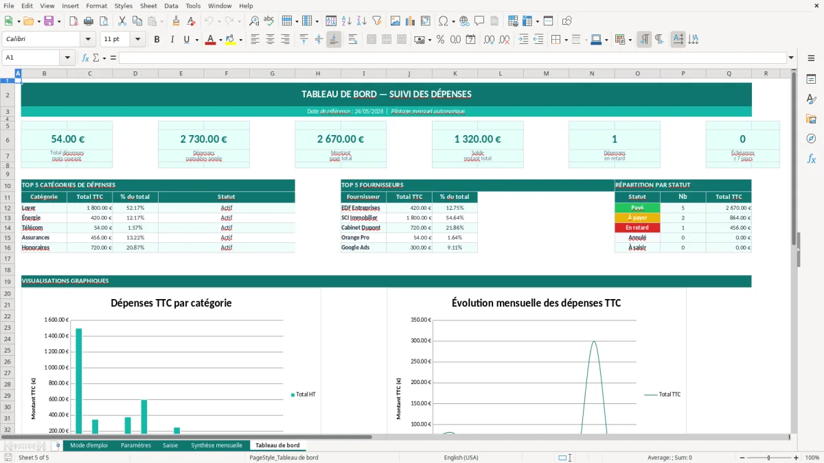 Capture d'écran 1 : Feuille Mode d'emploi - Modèle Excel suivi dépenses mensuelles excel