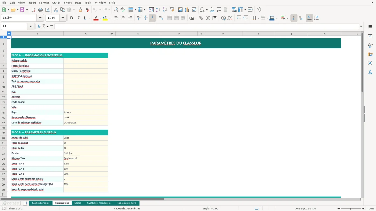 Capture d'écran 3 : Feuille Saisie - Modèle Excel suivi dépenses mensuelles excel