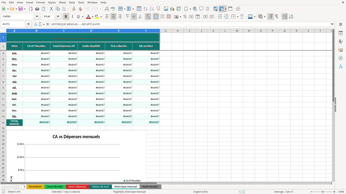Capture d'écran 2 : Feuille Saisie Recettes - Modèle Excel livre recettes dépenses micro-entreprise excel