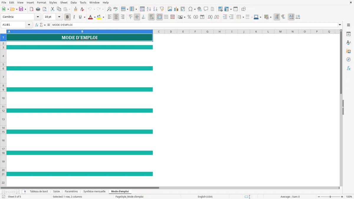 Capture d'écran 5 : Feuille Mode d'emploi - Modèle Excel Tableau de Présence du Personnel Excel - Modèle Gratuit (2026)